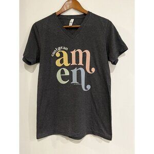 Can I Get An Amen Christian Vneck Bella Canvas Tee Grey Womens Medium